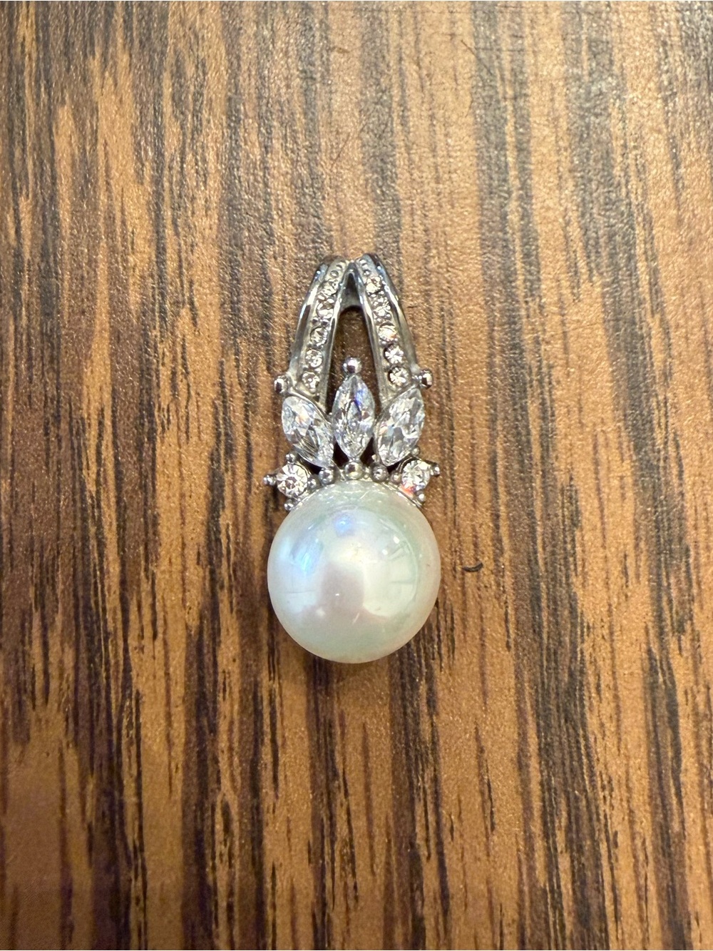 Elegant Stainless Steel Pearl Drop Pendant with Crystal Accents